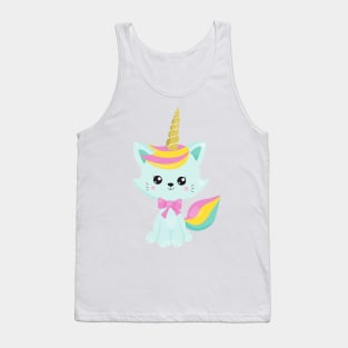 Unicorn Cat, Cute Cat, Little Cat, Blue Cat, Kitty Tank Top